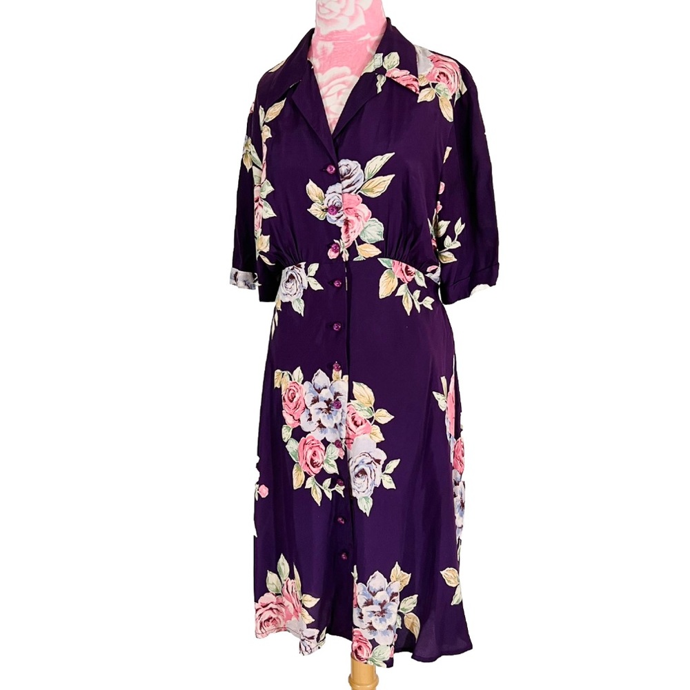Vintage Purple Floral Midi Dress